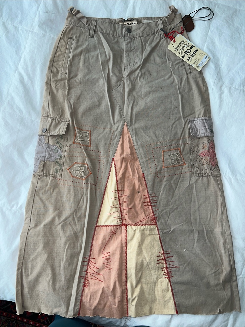 DA-NANG Women’s Patchwork Cargo Skirt with Peach Inset (ginger patch skirt)